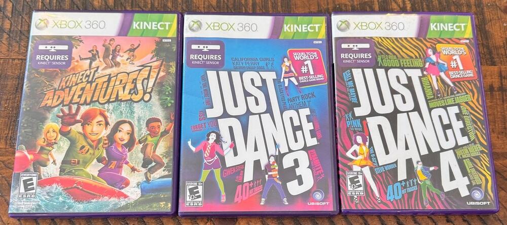 Bundle of 3 Xbox 360 Kinect Just Dance 3/Just Dance 4/Kinect Adventures Works